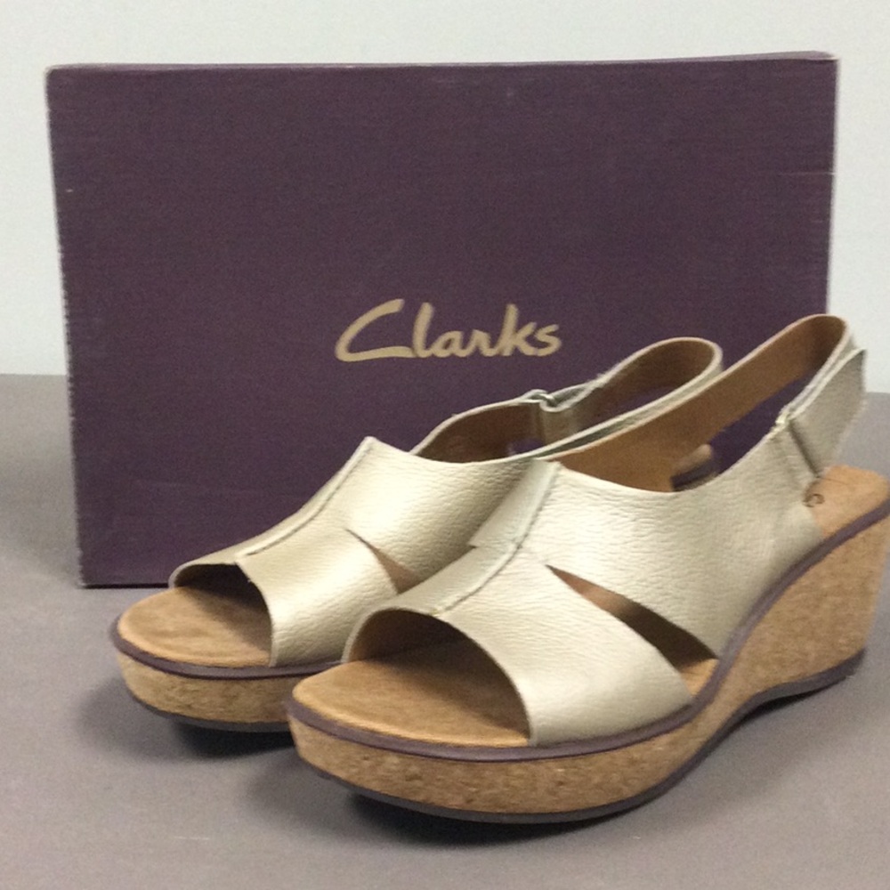 Clarks Cream Wedge Shoes with Soft Suede Upper and Comfortable Fit